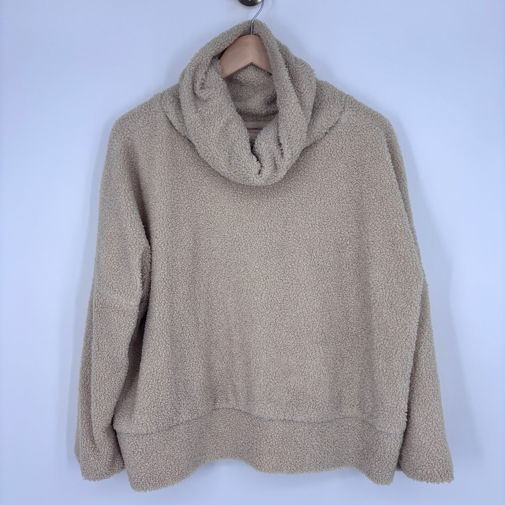 Tuckernuck Rollins Funnel Neck Pullover Sweater Womens L Tan Cozy Sherpa Teddy